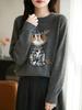 Women's Cute Cat Jacquard Sweater - Autumn/Winter, Slimming, Age-Reducing, Round Neck, Loose Fit Knit Top