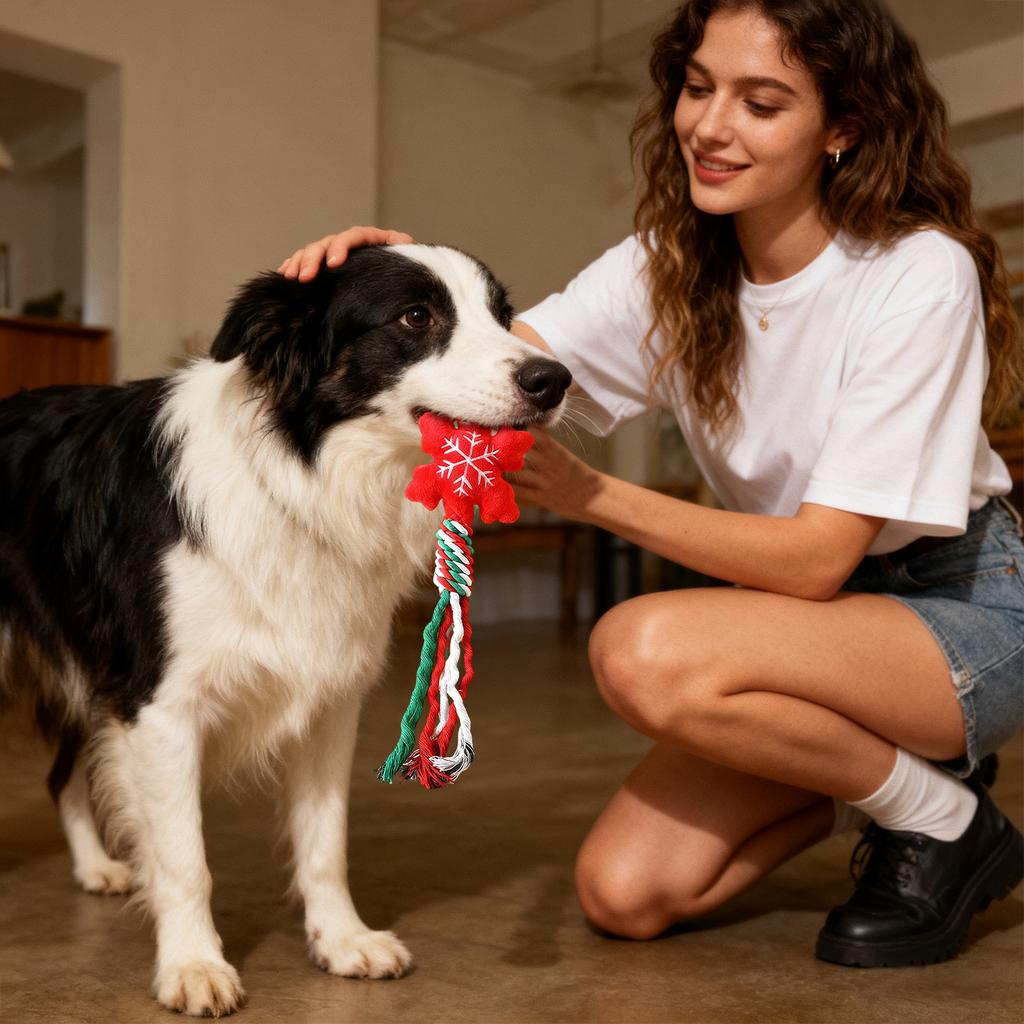 Weihnachts Baumwollseil Haustier Plüschtier zum Zahnen, -Resistent, Cartoon Selbstunterhaltung Hundespielzeug, Katzenzubehör