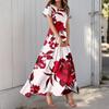 Women's Hawaiian Print Casual Round Neck Short Sleeve High Waist Dress