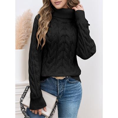 New Autumn Women Clothing Solid Color Casual Turtleneck Pullover Knitted Sweater Retro Long-sleeved Top Sweater Women