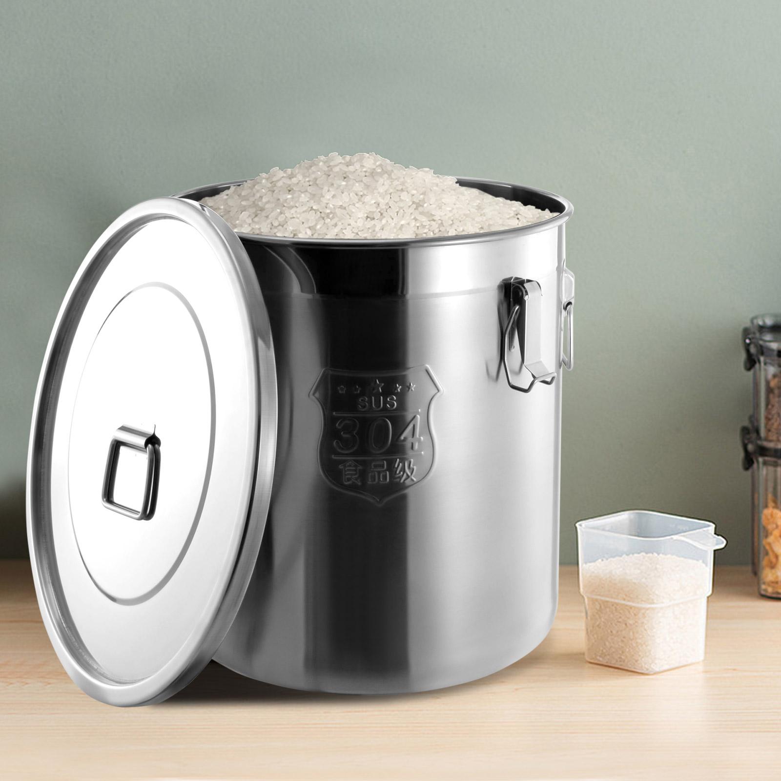 

Герметичный контейнер для хранения продуктов из нержавеющей стали, кухонный контейнер большой вместимости 48 л с ручками и крышкой для риса, муки, сахара серебряный