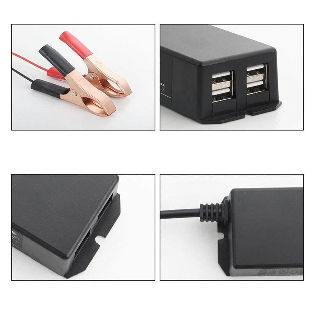 DC Power Adapter with Battery Clip 12V Vehicle USB Charger for Cellphone Tab