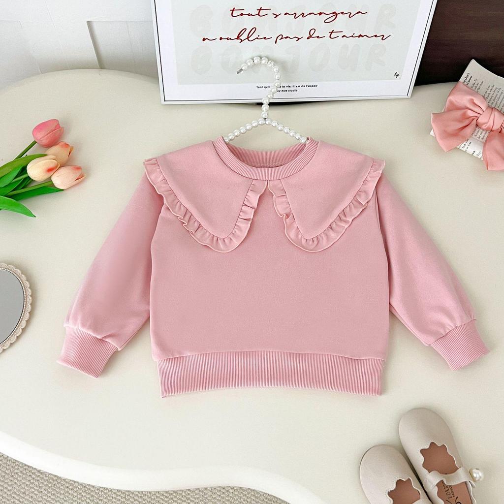 Korean Style Girls' Large Lapel Sweatshirt & Bell Bottom Pants Set - Trendy Children's Two-Piece Outfit