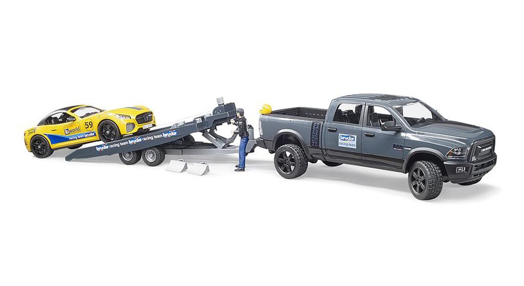Bruder 02504 RAM 2500 Power Wagon a Roadster Závodní žlutý a Modrý tým,