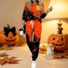 Damen Halloween Print Zweiteiliges Outfit, Langarm Rundhals Oberteil & Jogginghose mit Kordelzug Lässiger Trainingsanzug für Frühling Herbst