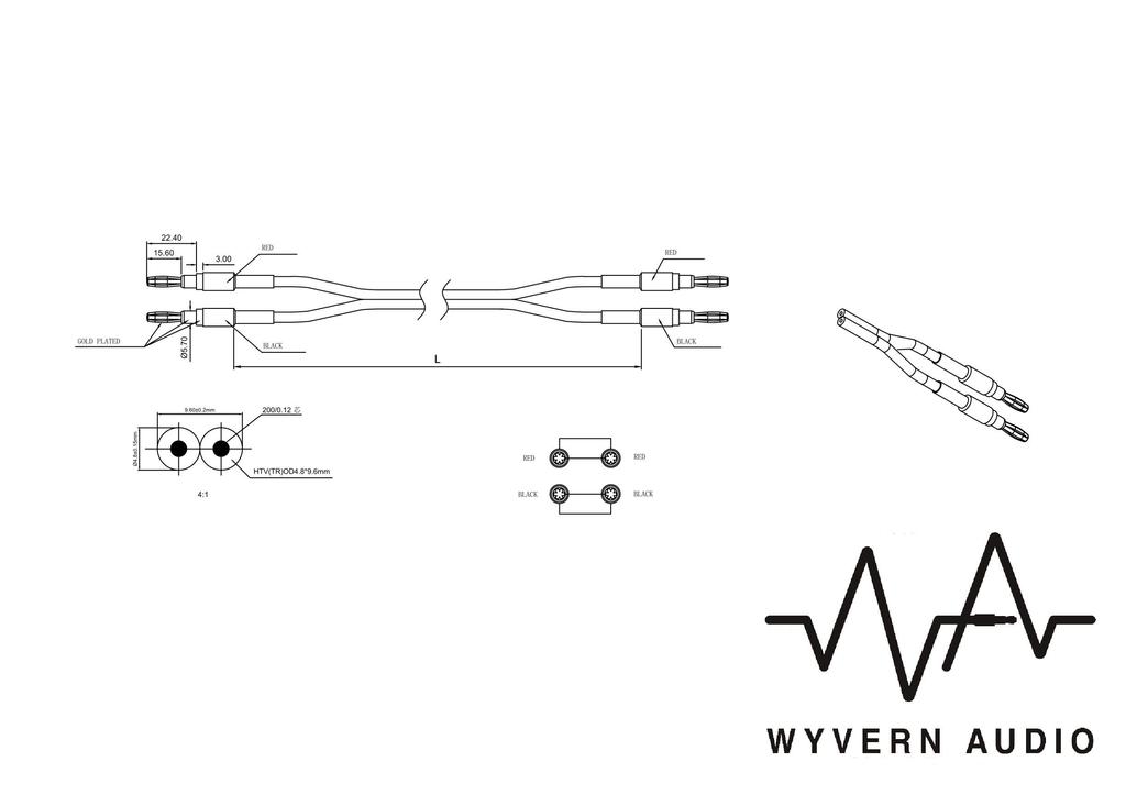 LR Set Plug By 24K Pure Copper Speaker Fully with Cable 2 Cables Per Set [Banana Pre-Processed] [WYVERN AUDIO] Cable, Assembled, Pre-Soldered, Strap,
