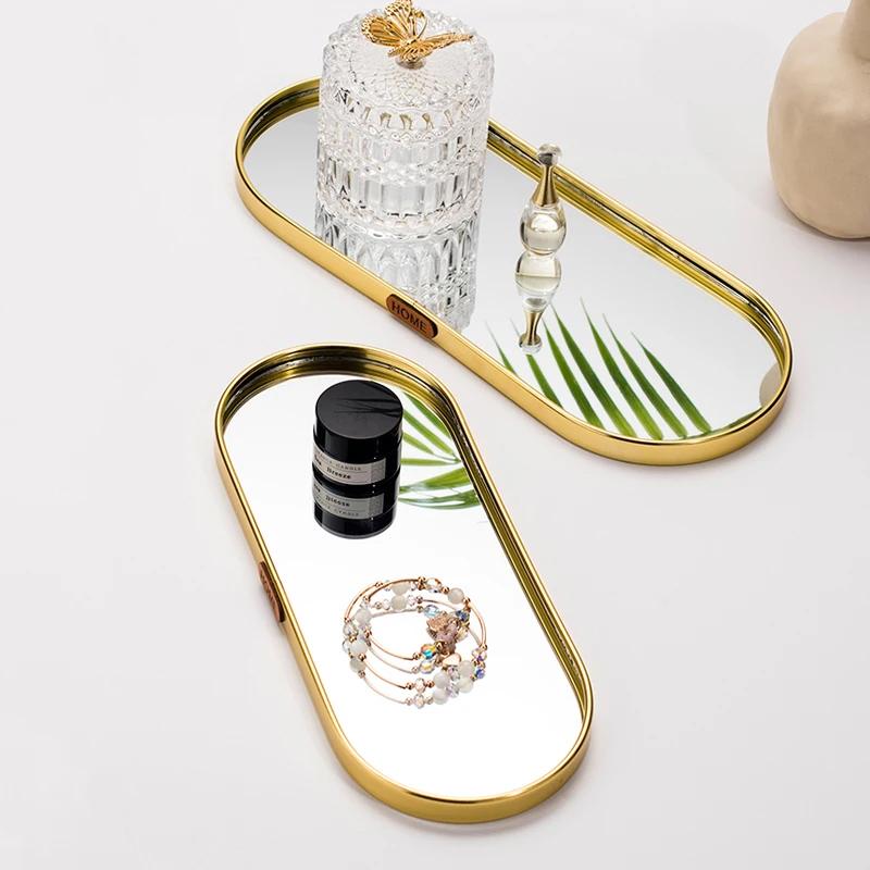 Nordic Gold Mirror Tray Light Luxury Home Jewelry Tray Rectangular Storage Tray Simple Table Decoration Ornaments Shooting Props