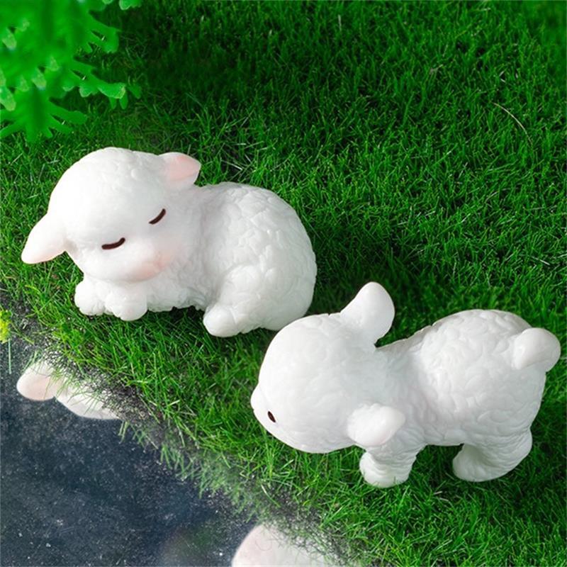 5Pcs/Bag Cute Mini Lamb Doll Resin Car Ornaments Micro Landscape Figurines Diy Accessory Home Decoration Dollhouse Toy Kids Gift