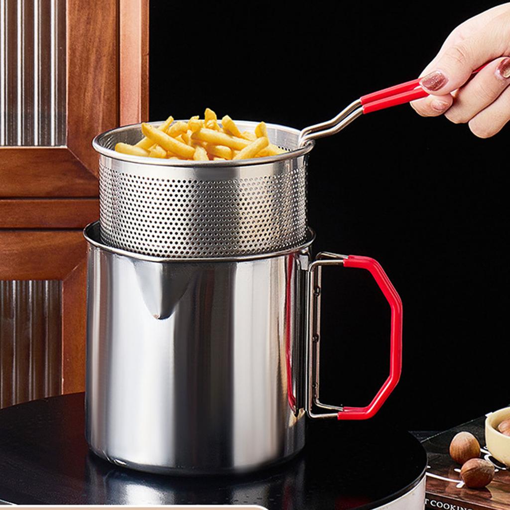Stainless Steel Kitchen Deep Frying Pot With Strainer Basket Tong Chicken Fried Pan Strainer Cooking Tools