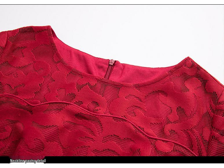 European & American Plus Size Red Lace Swing Dress - Spring/Autumn Fashion 200 Jin