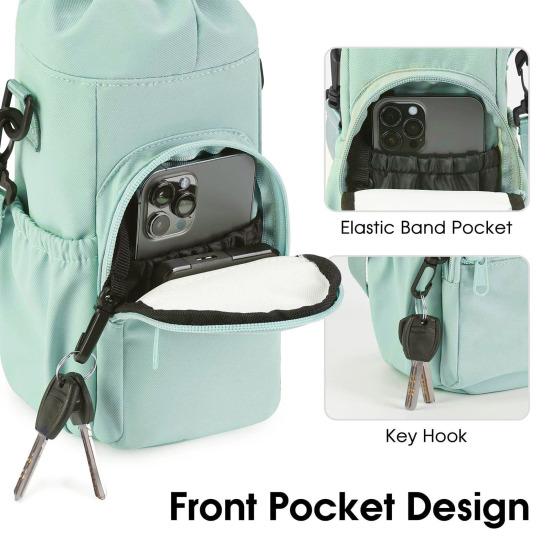 Thermal Water Cup Cover Water Bottle Sling Bag Insulated Cup Holder with Storage Pockets Travel Cup Protector for Hiking Biking