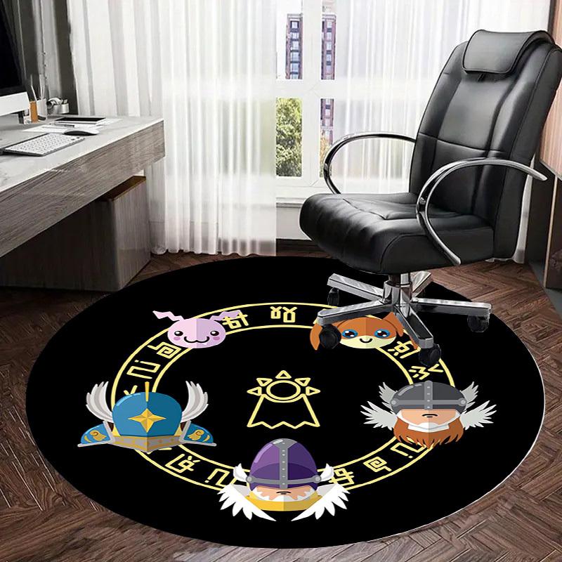 1pc Knightly Emblem with Cute Creatures Round Carpet, Made of Polyester,Perfect for Decorating Office Chairs, Living Rooms Fplt569