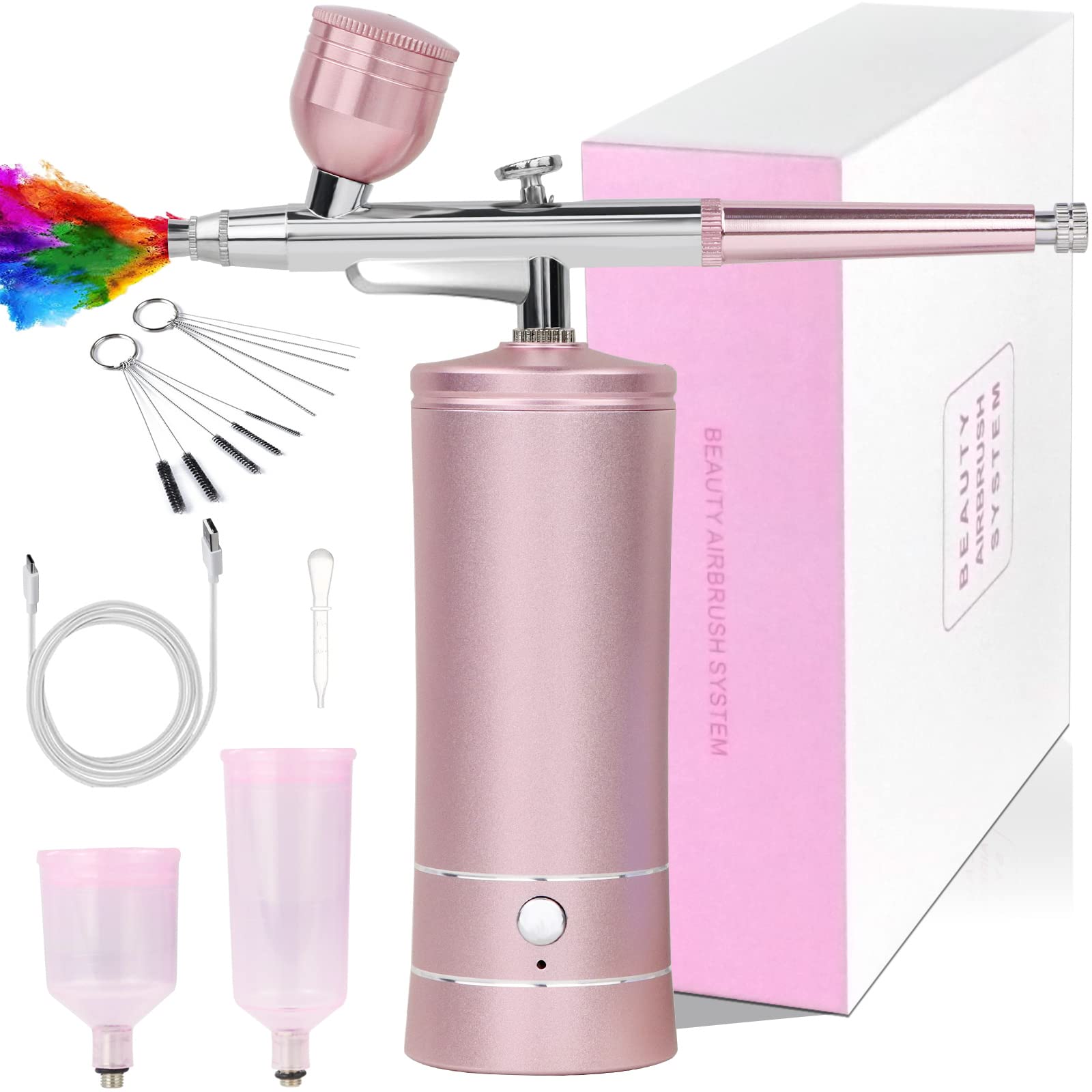 

Ausuc Rechargeable Airbrush Set with Compressor and Handpiece, USB Type-C, 0.3mm Nozzle, Compact, for Plastic Model Painting, Art and Crafts (Pink)