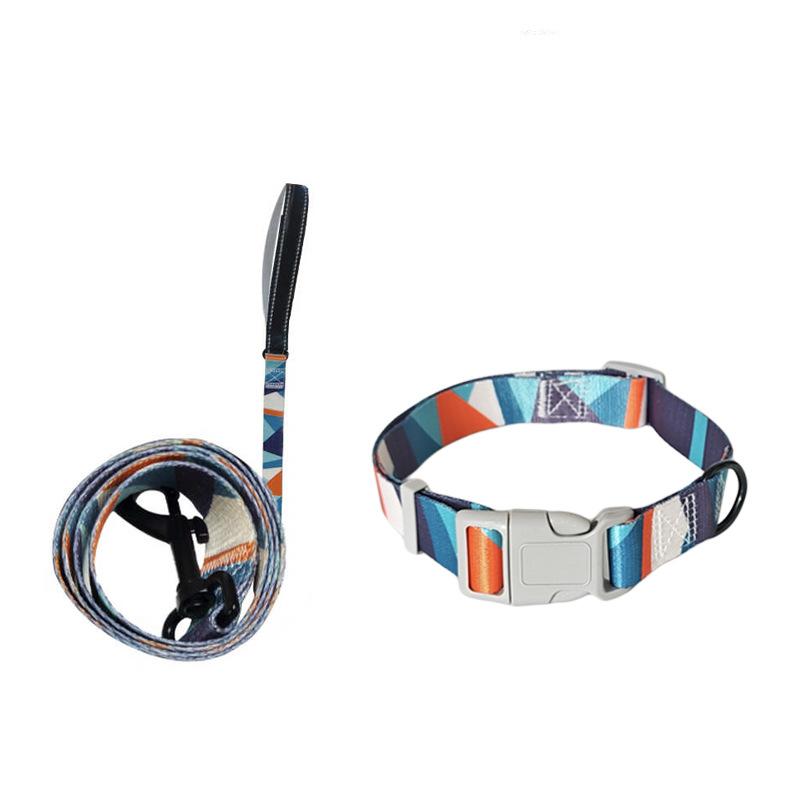 

Dog harness dog leash three-piece collar chest back pet leash printed dog leash pet supplies 1.5cm*120cm