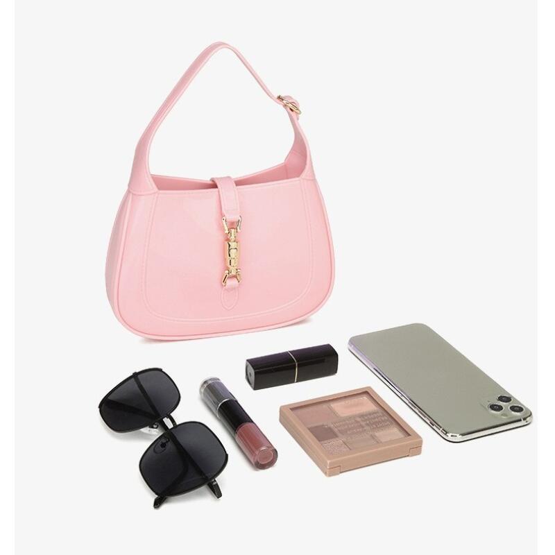 Women Shoulder Bags New Fashion Solid Color New Moon Package PVC Jelly Bags Leisure Handheld Bags Small Square Bag Crossbody Bag