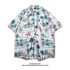 Hong Kong style short-sleeve shirt for men and women, couple's style, loose-fitting summer Hawaiian beach floral shirt