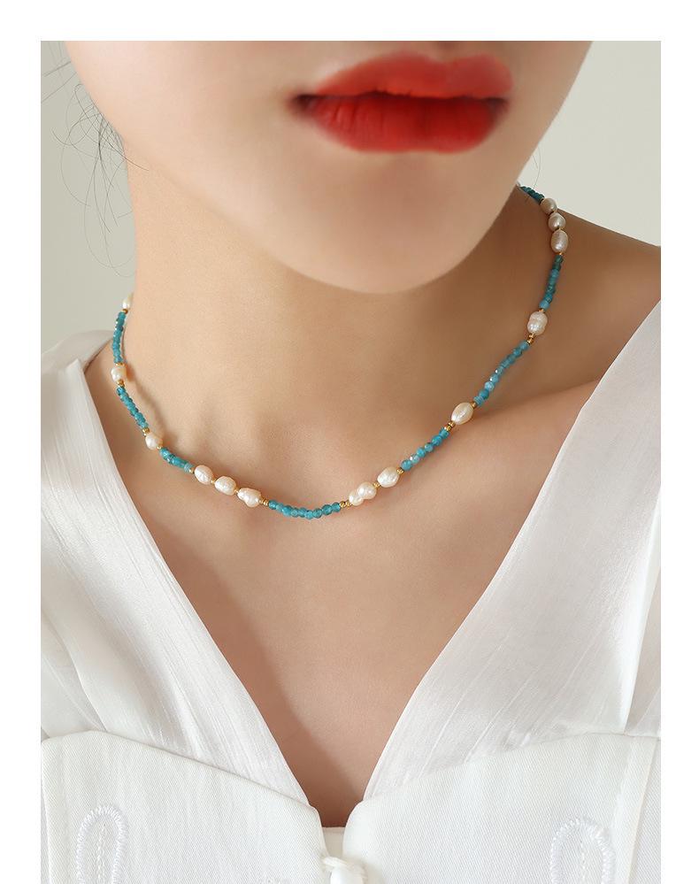 European-American Fashion Blue Stone & Freshwater Pearl Necklace