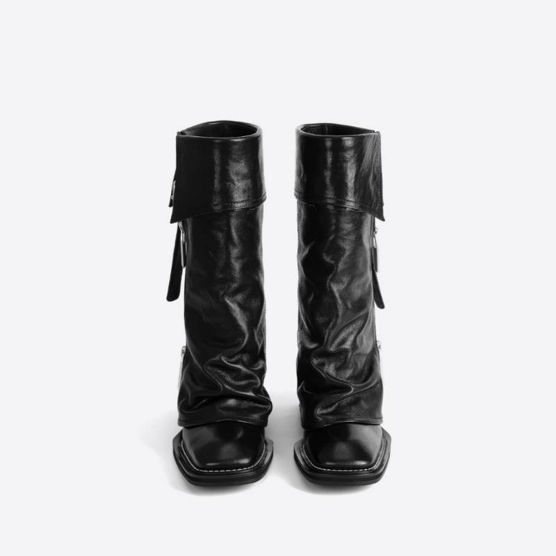 Vintage Suit Flanged Tie Fashion Boots New Autumn and Winter Thick-soled Trousers Stacked Medium Tube Short Boots