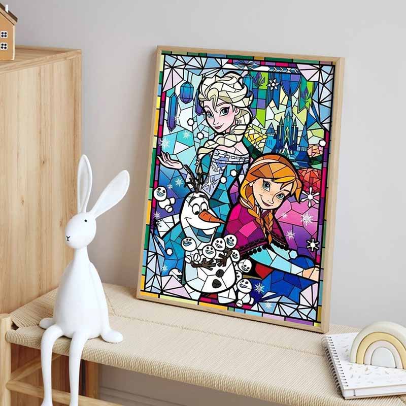 Disney Diamond Painting 5D Frozen Stained Glass Painting Style DIY Gift for Living Room Bedroom Office and Home Decoration
