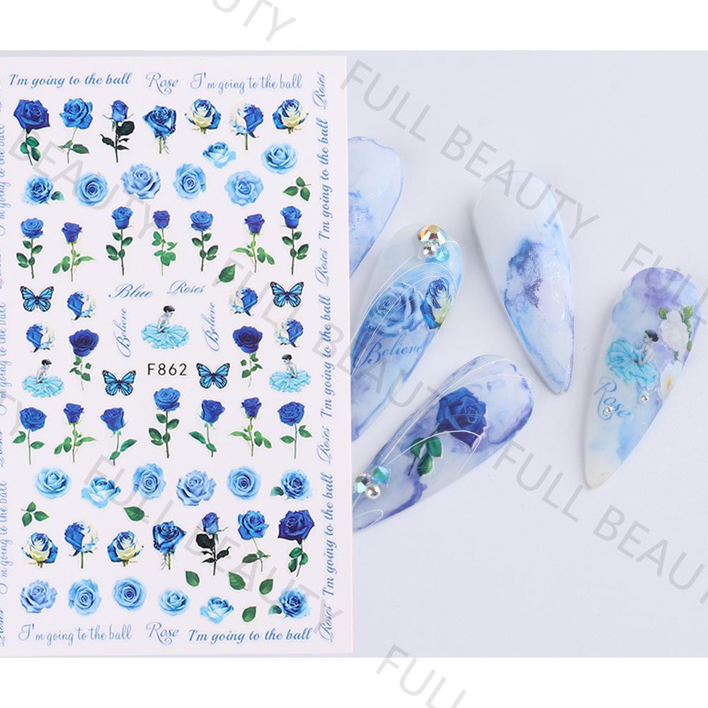 Nail Art Stickers Ins Spring Rose Flowers Valentine's Day Adhesive Nails 3D Decals