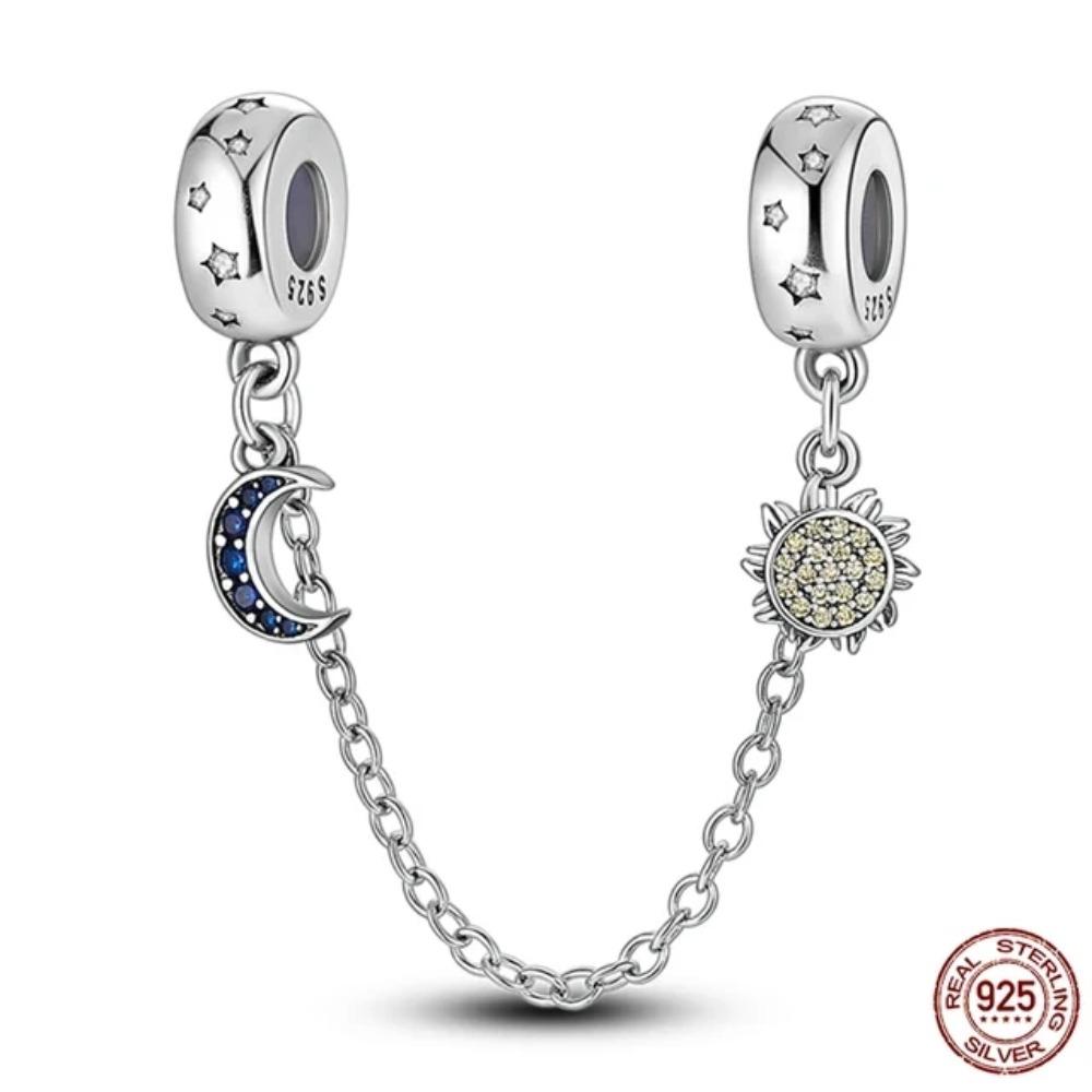 925 Silver Star Moon Crown Pendant DIY Bracelet Spacer Bead Women Jewelry Safety Chain New