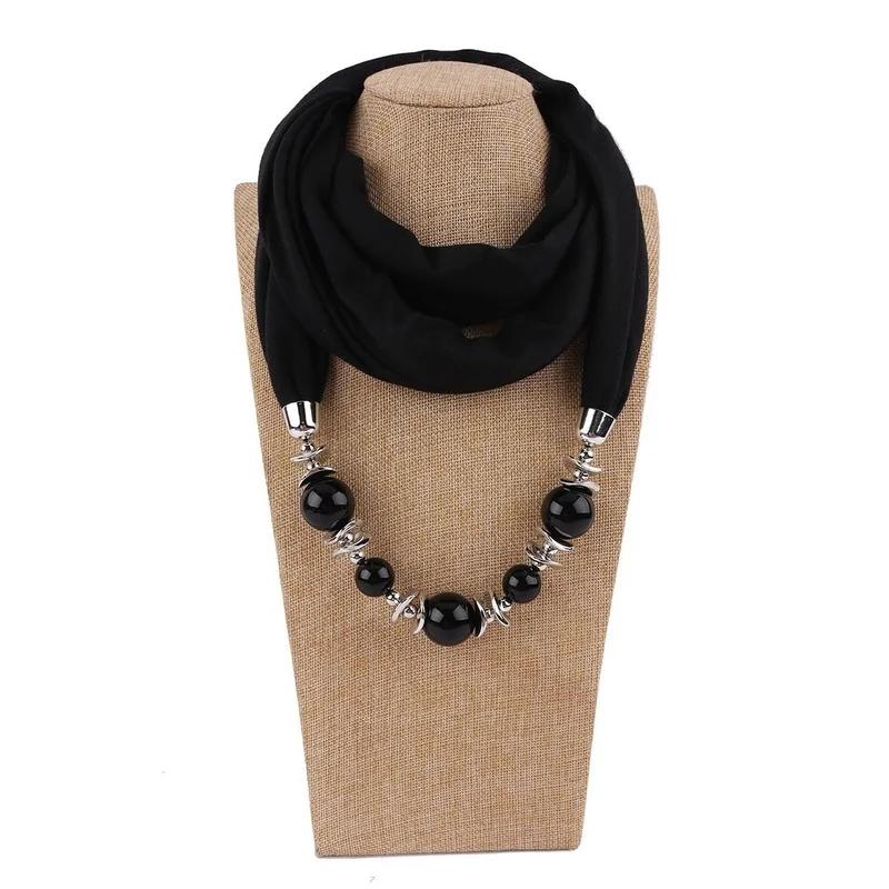 Fashion Vintage Ethnic Scarf Necklace Women New Fashion Scarves Collar Pendant Scarf Beads Solid Color Jewelry Fancy Bead Bib