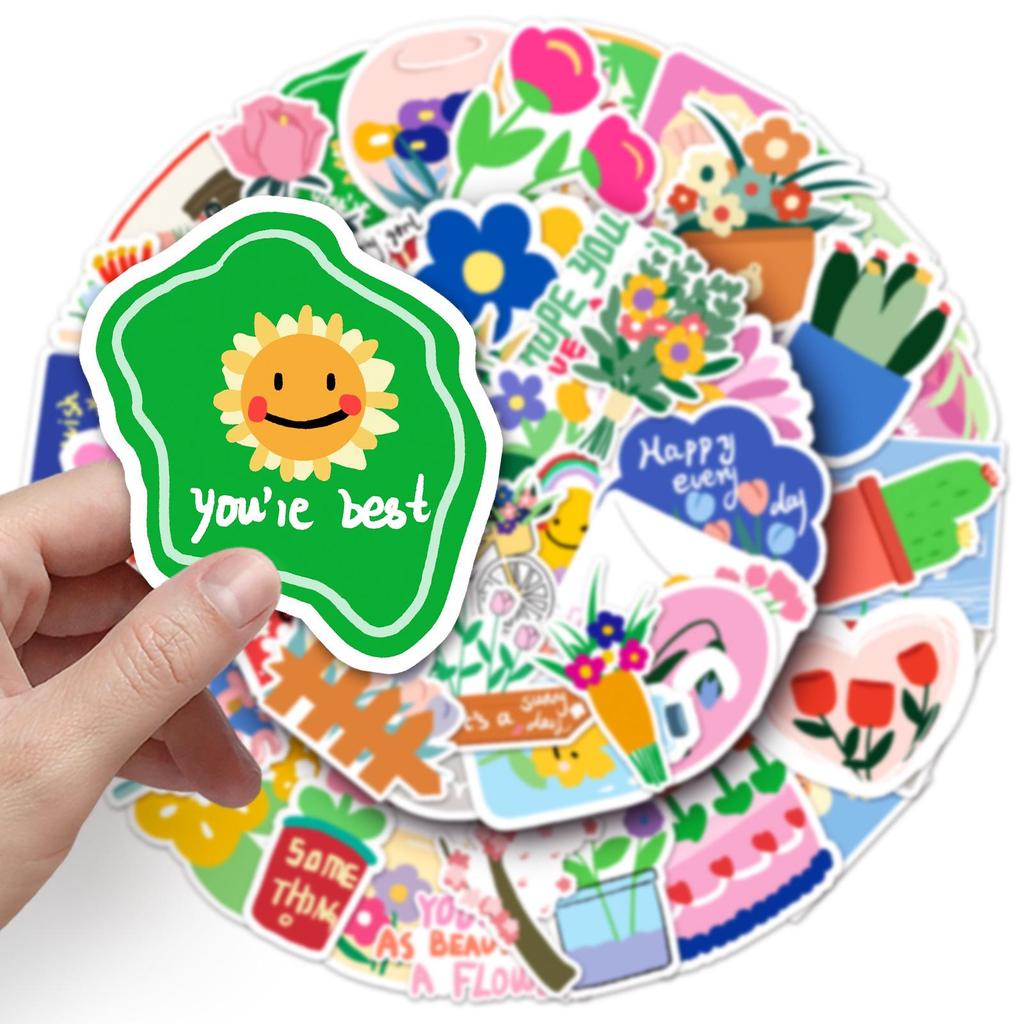 50 Sheets of Cute Cartoon Flower and Plant Stickers for DIY Laptop Notebook Planner