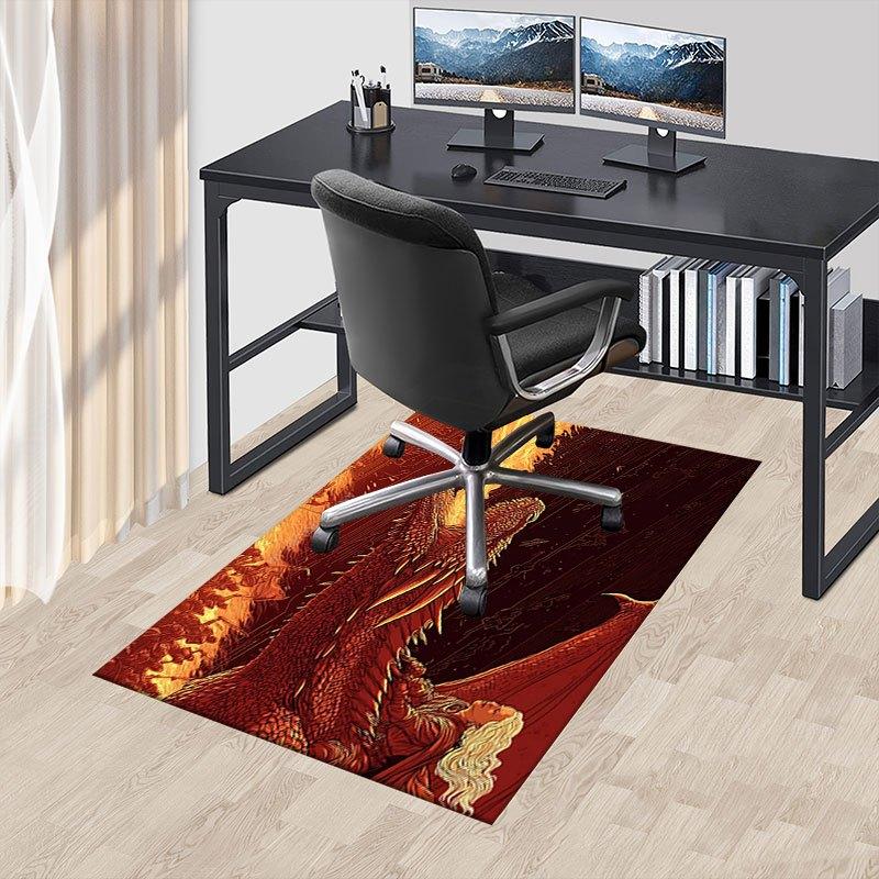 1pc Fire and Blood Office Carpet Chair Mats, Home Decor Mat Fantasy Theme Mat Durable Mat, Dragon Decor,Suitable for Fantasy Theme Lovers