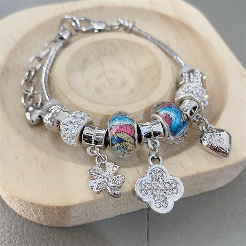 Panjia Style Purple Crystal Dream Catcher Pendant Bracelet for Women