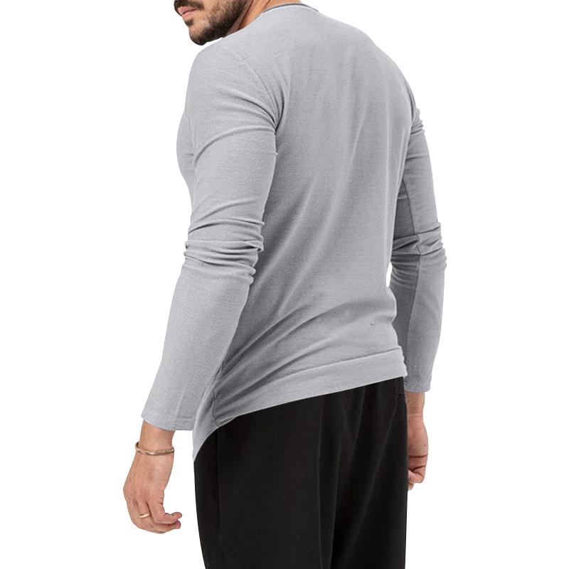 Pánské jarní podzimní tričko s kulatým výstřihem, dlouhým rukávem, volný střih, ležérní jednobarevné, černé, pánské tričko