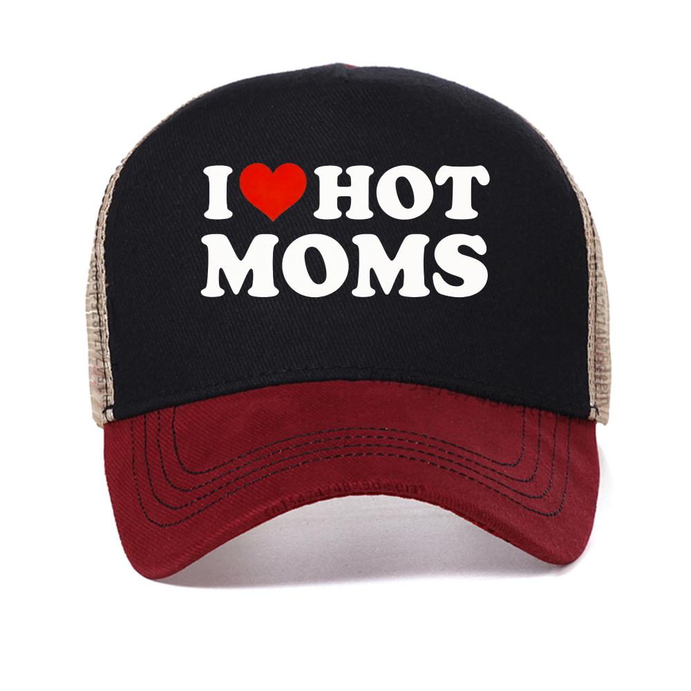 I Love Hot Moms Women baseball cap Hip Hop Style Funny Red Heart Love Moms Printed snapback hats adjustable mesh trucker hat Adjustable красный