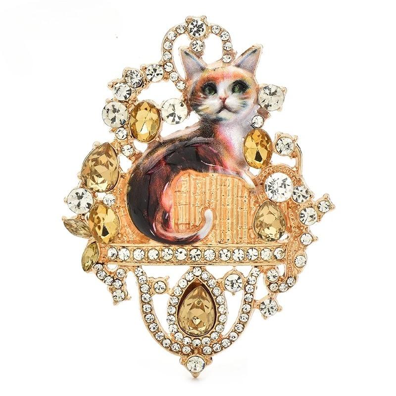 Cat Badge for Women Unisex Rhinestone Enamel Animal Party Brooch Pins Christmas Gifts