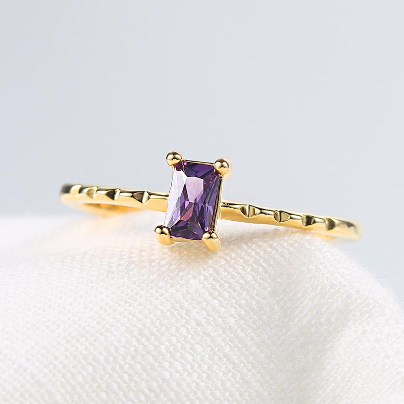

ZHOUYANG Dainty Ring For Women Korean Style Square Purple Crystal Light Yellow Gold Color Fashion Jewelry Gift For Girls KBR011 5