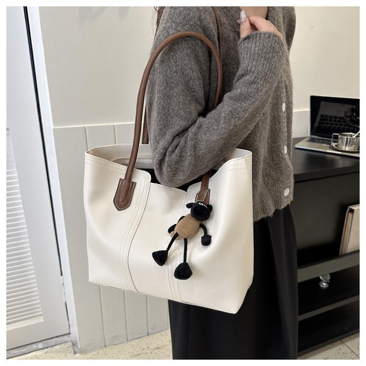 Korean Style Minimalist Bucket Bag Women Faux Leather Tote Shoulder Handbag Large Capacity Commuter Purse