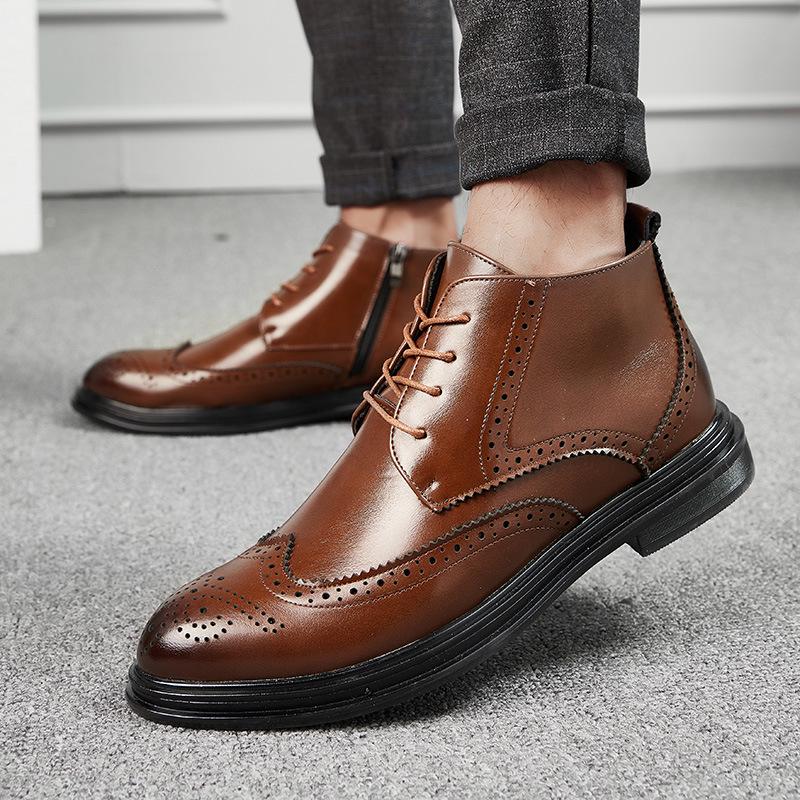 Men s Trendy Business High-Top Leather Brogue Boots - Formal Retro Style, Large Size Available 38 коричневый