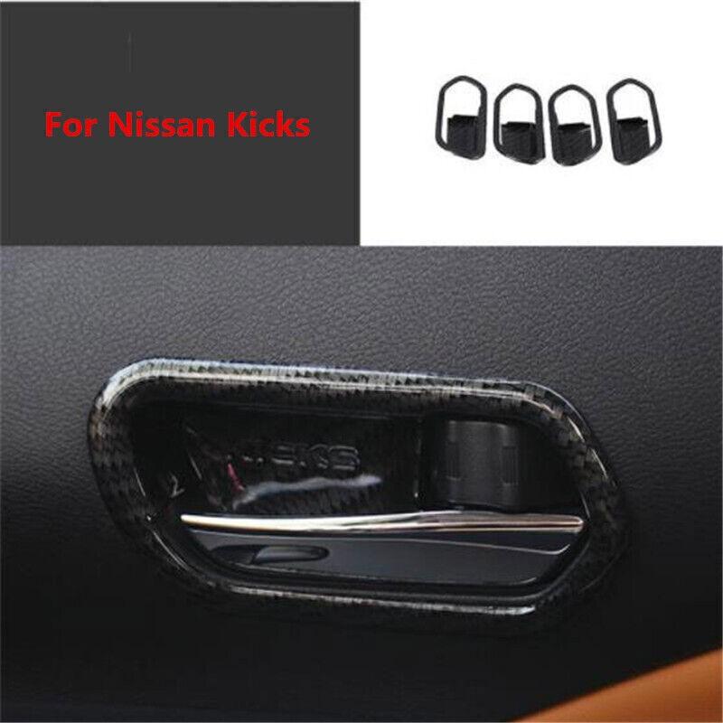 For Nissan Kicks 2018-2024 Carbon Fiber Inner Door Handle Lock Frame Trim 4x