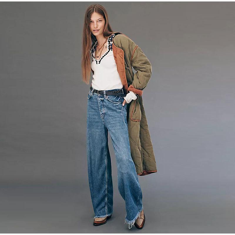 Vintage Baggy Jeans Women Fashion 2025 New Loose Casual Solid Color Wide Leg Pants Zipper Fly Pocket High Waist Denim Trousers