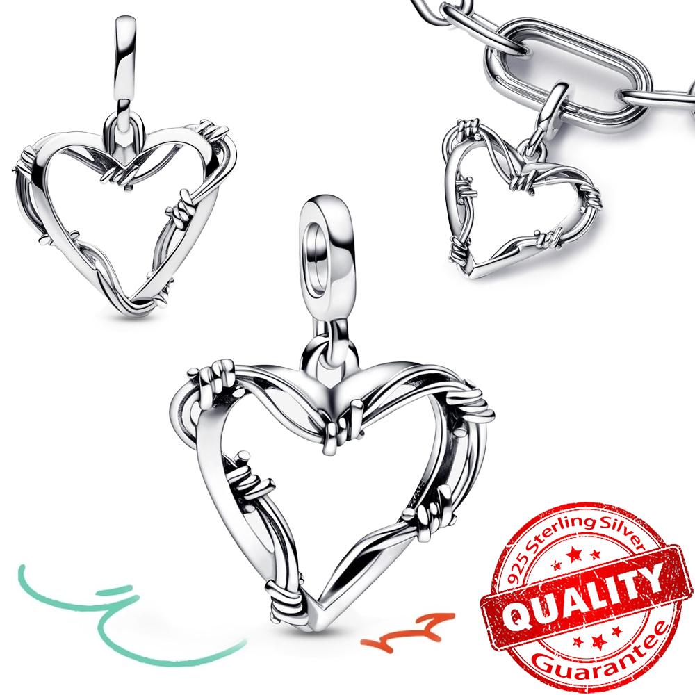 Classic Gold Wire Heart & Sparkling 925 Sterling copper Zircon Angel Dangle Charm For DIY Women Bracelet Pendant Accessories