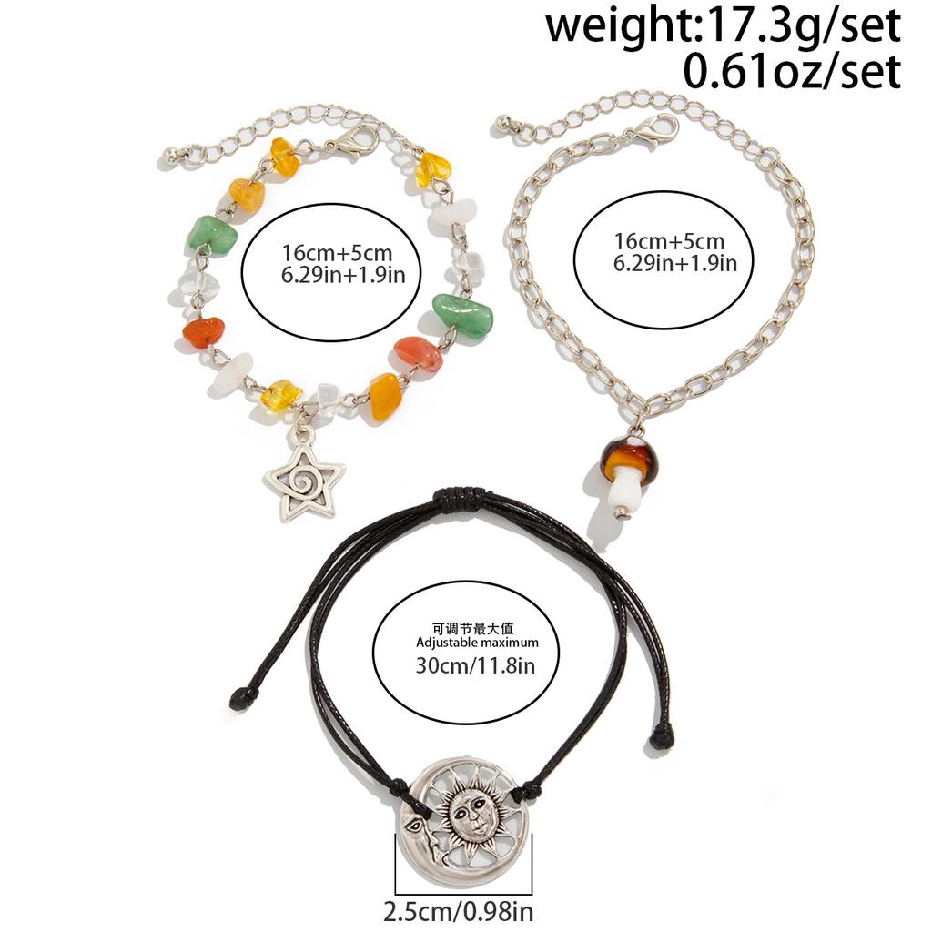 Boho Bransoletka z Kamiennych Koralików Słońce dla Kobiet Biżuteria Wakacyjna Prezent Spiralny Design Motyl Wielowarstwowa Zawieszka Gwiazda Etniczny Styl Bransoletka Tkana Bransoletka