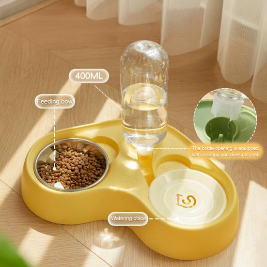 Cat Feeder Food Grade Stainless Steel Bowl Pet Feeder with Automatic Water Refill Dual Zone Design Cat Food Water Combo