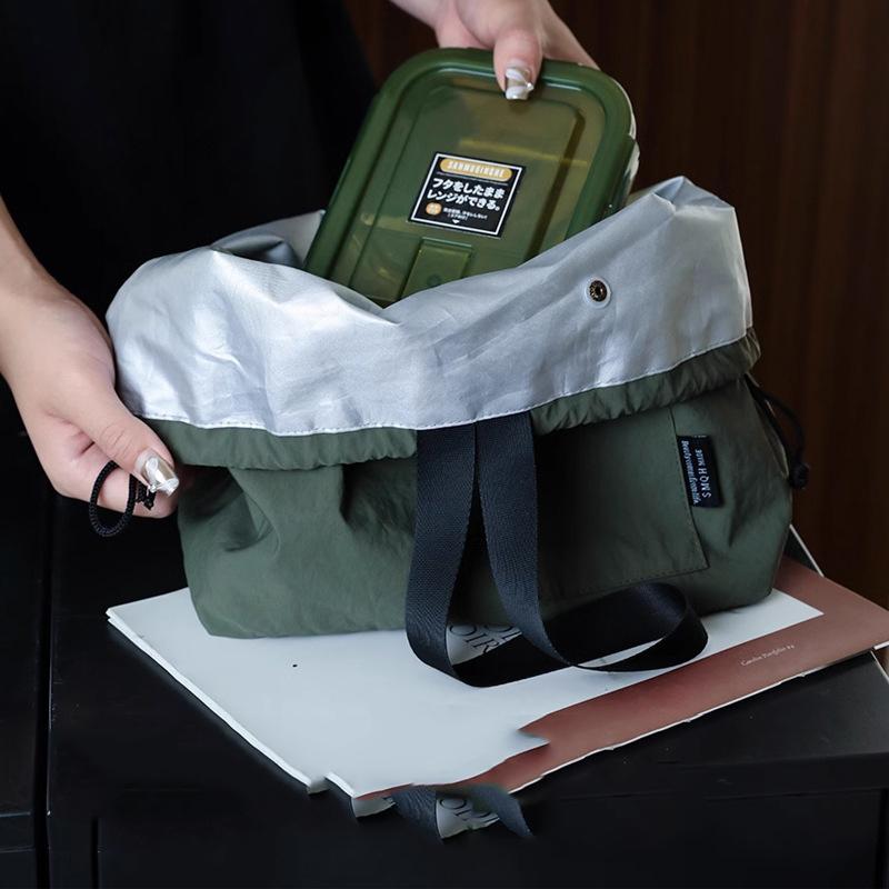 1 peça Bolsa de Almoço Lona de Algodão Grande Cor Sólida Cordão Portátil Térmica Isolada Armazenamento de Piquenique Bolsa Caixa Bento