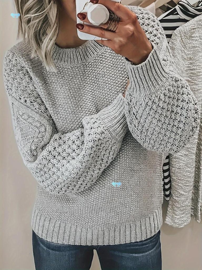 26 Spring Autumn Women's Cable Knit Loose Round Neck Pullover Sweater
