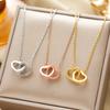 Fashion Light Luxury Micro-Set Heart Double Loop Titanium Steel Pendant Necklace Fresh Collarbone Chain