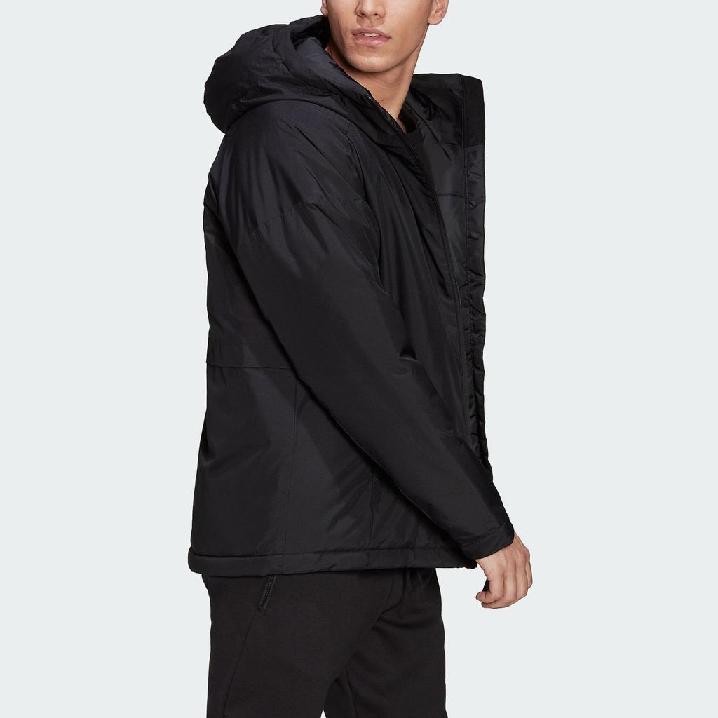 adidas Letter Print Hooded Sports Casual Cotton Jacket Men Jacket Black HG6012
