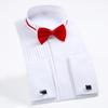 Bridegroom Shirt Top with Bow Ties Solid Color Long Sleeve Lapel Button-up