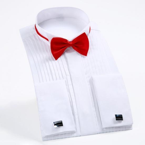 Bridegroom Shirt Top with Bow Ties Solid Color Long Sleeve Lapel Button-up