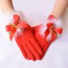 Children's Holiday Party Plush Bow Cosplay Gloves with Jingle Bells