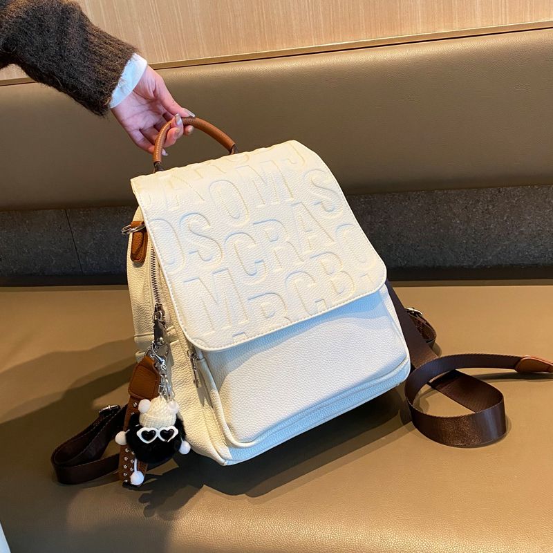 

Letter Classy Soft Leather Women s Work Clothing Fancy Backpack Beige