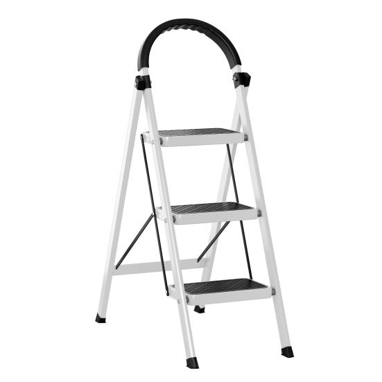 Step Ladder, 3 Step Ladder Folding Step Stool, Multi-Purpose Collapsible Ladder for Home or RV Outdoor Work, Heavy Duty 330 Lbs Load (White, Red)