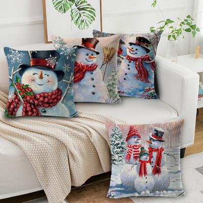 Christmas Snowman Sofa Pillow Core Cover Home Nordic Linen Waist Cushion Cover